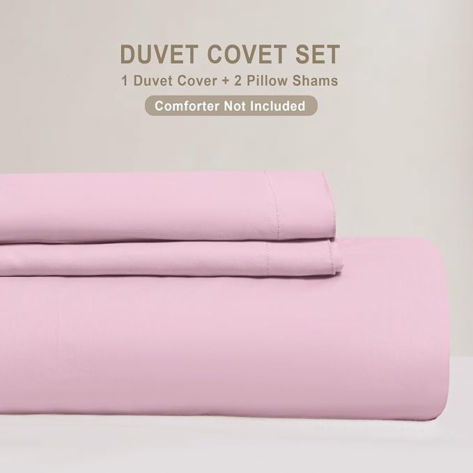 100-Percent Cotton Duvet Cover Set, Hidden Zipper Closure, Ultra Soft, Easy Care and Durable, Simple Bedding Style, Queen, Pastel Pink (Comforter Not Included)