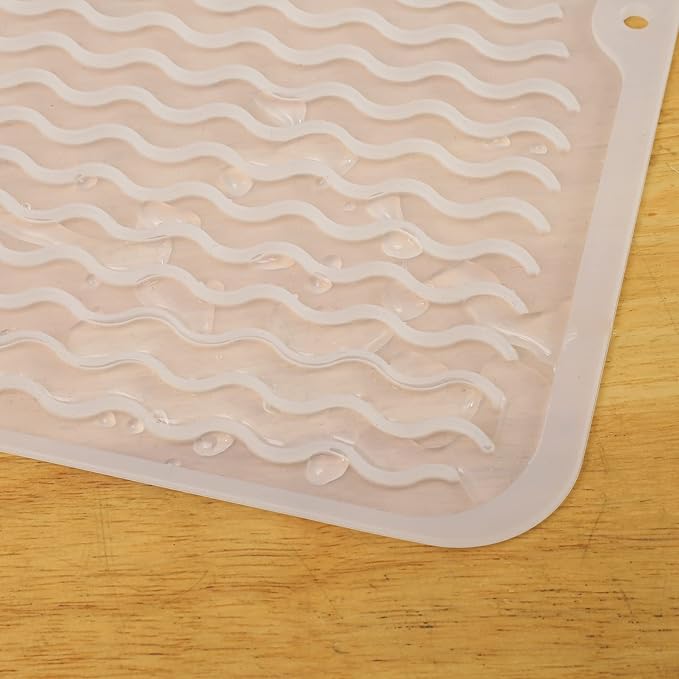 Silicone Dish Drying Mat for Multiple Usage,Easy clean,Eco-friendly,Heat-resistant Silicone Mat for Kitchen Counter or Sink,Refrigerator or drawer liner Translucent L 16 inches x 12 inches