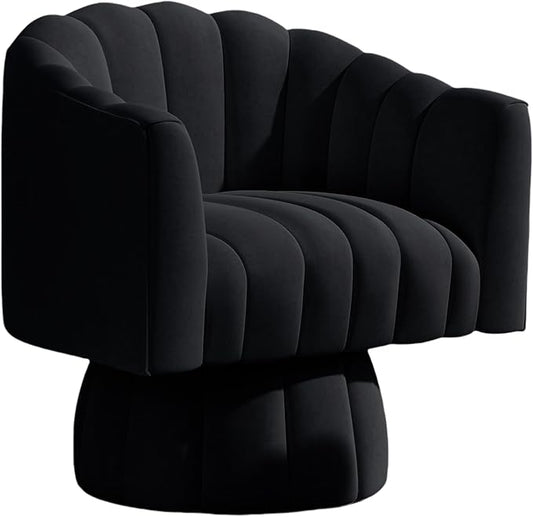 Mid Century 360 Degree Swivel Cuddle Barrel Accent Sofa Chairs, Round Armchairs with Wide Upholstered, Fluffy Velvet Fabric Chair for Living Room, Bedroom, Office, Waiting Rooms, (Black)