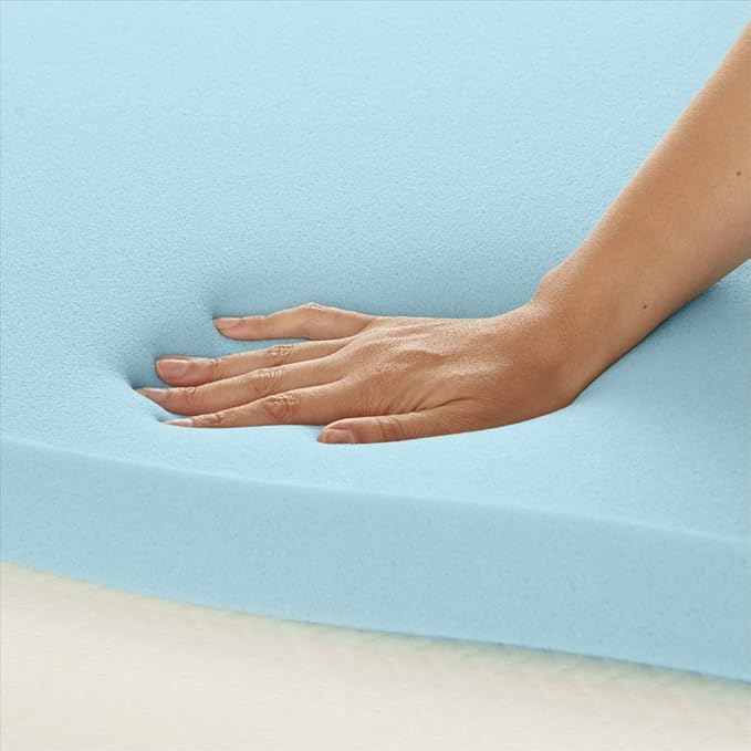Amazon Basics Queen Mattress Topper, Cooling Gel-Infused, CertiPUR-US Certified, 2 inches, Blue