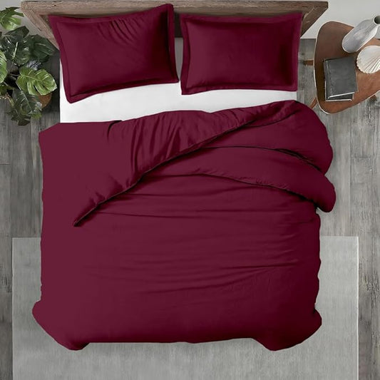 Kotton Culture 3 Pc 120" x 98" Duvet Cover Set Oversized King 100% Egyptian Cotton - 600 Thread Count Comforter Cover, Zipper Closure & Corner Ties - Fits Large King Inserts - Red Burgundy