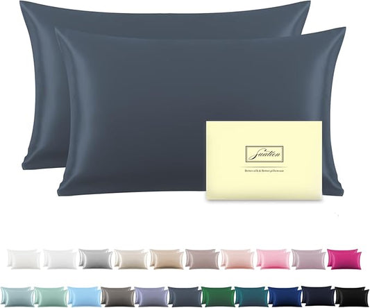 Silk Pillow Cases 2 Pack Soft Breathable and Sliky Standard Size Pillow Cases Set of 2,Natural Mulberry Satin Silk Pillowcase with Hidden Zipper for Hair and Skin (Space Grey,20"X 26",2pcs)