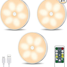 Warm Color LED Closet Lights Motion Sensor Step Light, USB Rechargeable Battery Operated Puck Lights, Dimmable Under Cabinet Counter Lighting for Wardrobe Kitchen (3 Pack)
