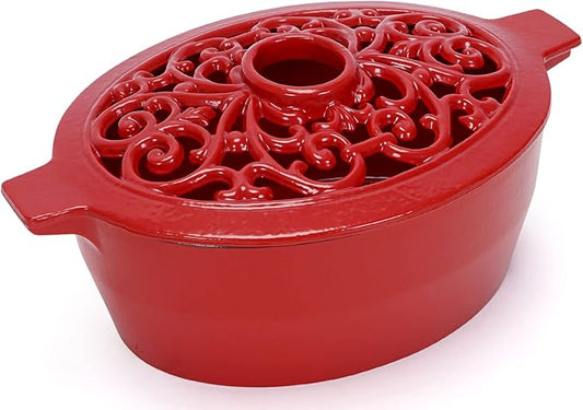 INNO STAGE Wood Stove Steamer, Cast Iron Humidifier for Stove, Home Indoor Decorative, Red Finish, Rust Resistant, Lattice Top, 2.5 Quart Capacity, Patented
