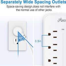 15FT Surge Protector Power Strip Extension Cord with USB C, Flat Plug Power Strip with Long Cord,8 Outlets and 4 USB Port,1700J Wall Mount Desk Multiple Outlets for Home Office White ETL Listed ﻿