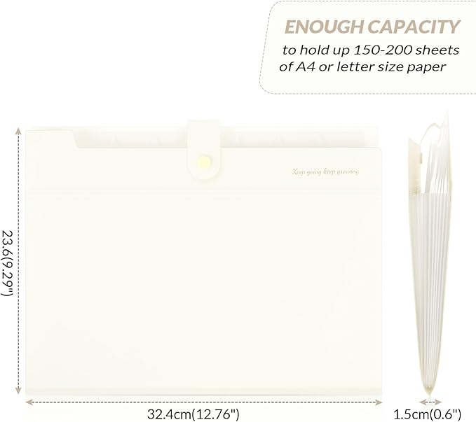 SKYDUE Accordion File Organizer, Expanding File Folder with 8 Pockets, Portable Document Paper Receipt Organizer, Letter/A4 Size Filing Folder School Office Supplies Cream