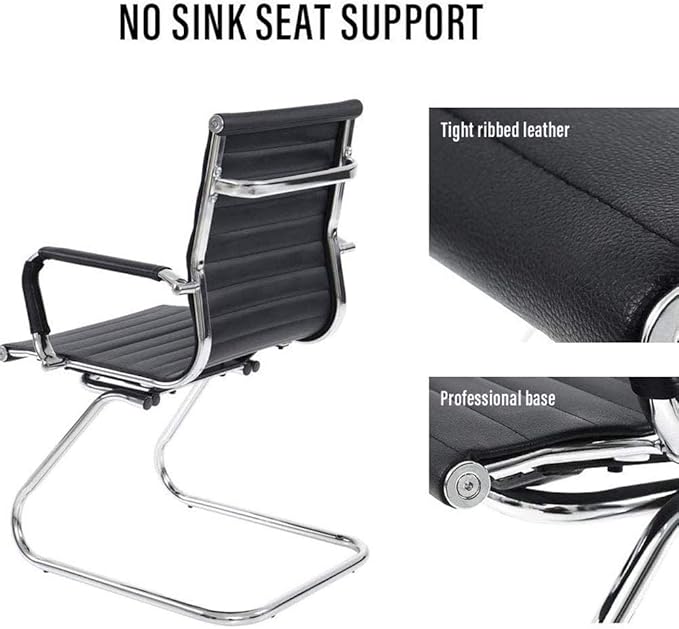 Black Office Desk Chair No Wheels Set of 6 PU Leather Computer Chairs Mid Back Guest Chairs for School Reception Conference Waiting Room, Black