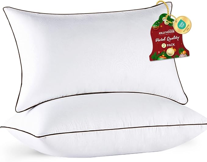 JOLLYVOGUE Standard Pillows Set of 2, Cooling and Supportive Pillows Full Size Set of 2 for Side and Back Sleepers, Down Alternative Hotel Collection Sleeping Pillow
