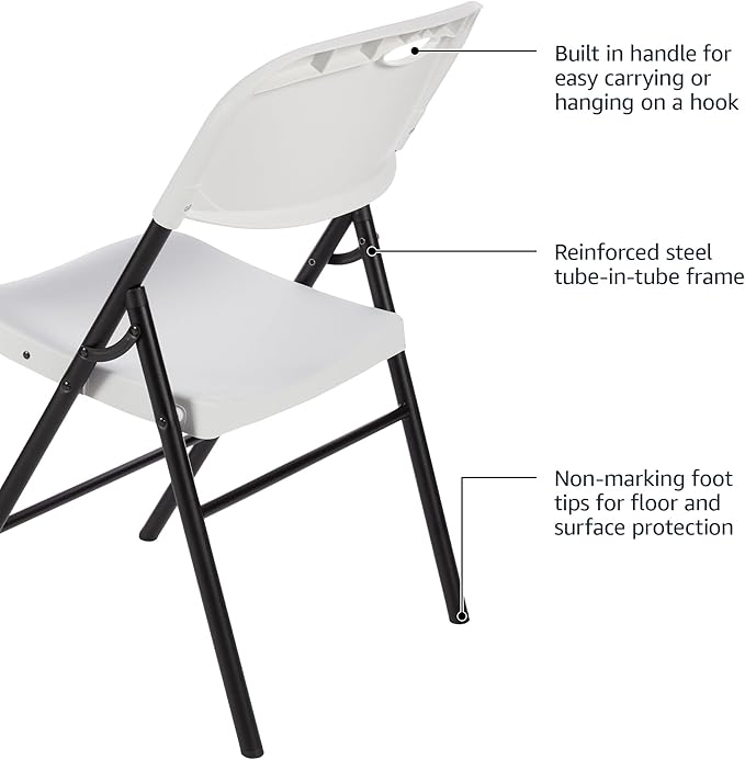 Amazon Basics Folding Plastic Chair, 350-Pound Capacity, White, 2-Pack