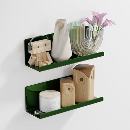 Adhesive Floating Shelves for Wall No Drilling, 12 Inch Acrylic Self Adhesive Shelves, Stick on Shelves, Dorm Wall Shelf, for Bathroom, Kitchen, Bedroom, Office, Gaming Room, Green