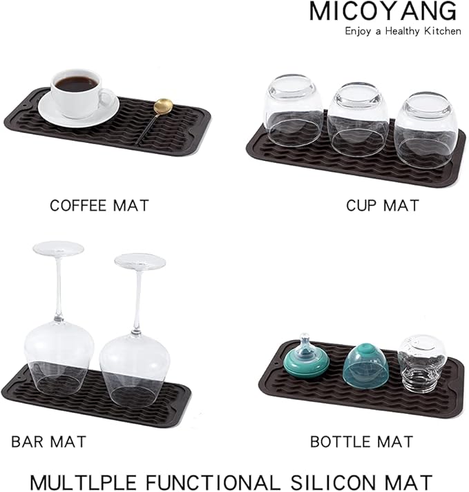 Silicone Dish Drying Mat for Multiple Usage,Easy clean,Eco-friendly,Heat-resistant Silicone Mat for Kitchen Counter or Sink,Refrigerator or Drawer Liner Coffee S 12 inches x 6 inches