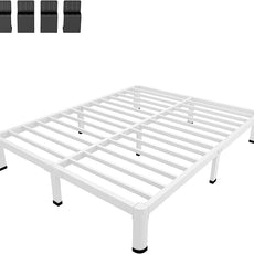 MAF 10 Inch King Size Bed Frame White with Round Corner Legs Mattress Slide Stopper No Box Spring Needed Heavy Duty Metal Platform Bed Frames Under-Bed Storage Space, 3000 LBS Steel Slats Support