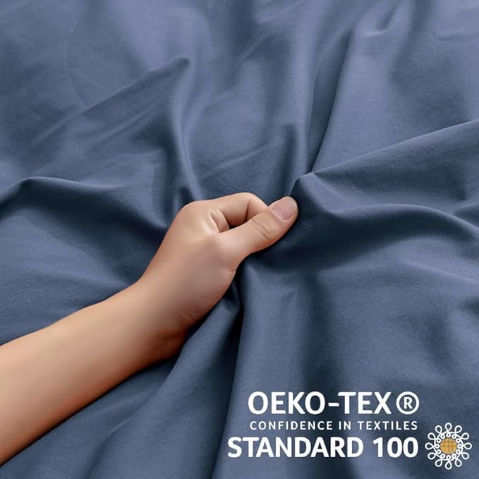 JELLYMONI Blue Duvet Cover Full Size - 100% Washed Cotton Linen Like Textured Comforter Cover, 3 Pieces Breathable Soft Bedding Set with Zipper Closure (Blue, Full 80"x90")