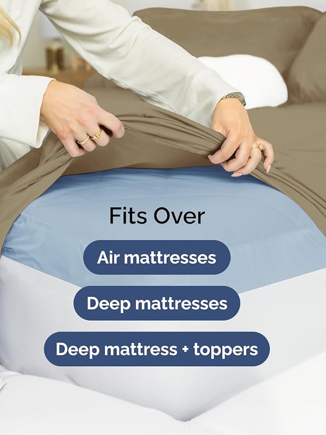 Extra Deep Pocket Twin XL Sheets - 3 Piece Breathable & Cooling Bed Sheets - Hotel Luxury Bed Sheet Set - Soft, Wrinkle Free & Comfy - Easily Fits Extra Deep Mattresses - Deep Pocket Khaki Sheets Set