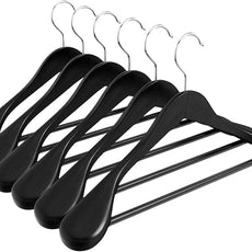 Solid Wood Suit Hangers, 6 Pack, Coat Hangers with Non Slip Trouser Bar, 360° Swivel Hook, Heavy Duty Wide for Suit, Coat, Jacket, Trousers, Pants,17.3