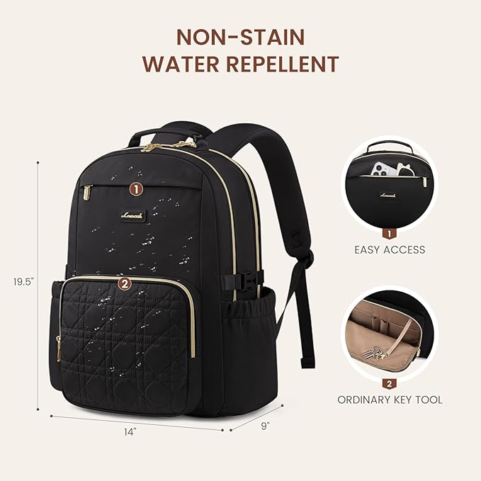 LOVEVOOK Laptop Backpack for Women with Pouch Pocket for Large Capacity Cup,18 Inch Teacher Nurse College Work Backpack Purse,Waterproof Laptop Bag Computer Back Pack for Travel, Nude+Wicker pattern