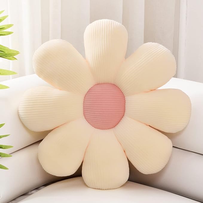 Sioloc Flower Pillow, Shaped Throw Pillow Butt Cushion Floor Seating Cushion, Cute Room Decor & Plush Pillow for Bedroom Sofa Chair (Beige, 23.6" ), 1 Count (Pack of 1)
