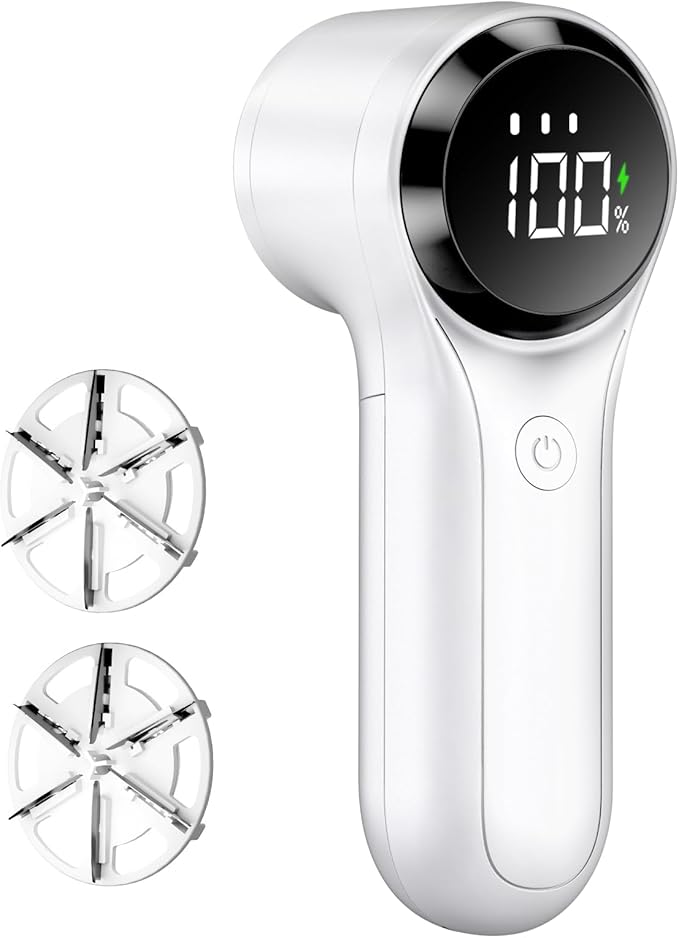 Fabric Shaver, Electric Lint Remover, Rechargeable Lint Shaver, Household Essentials for Clothes, Upholstery, Furniture, Sweater Defuzzer to Remove Pilling, Battery Operated, White