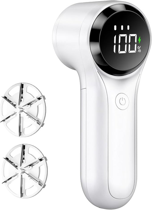 Fabric Shaver, Electric Lint Remover, Rechargeable Lint Shaver, Household Essentials for Clothes, Upholstery, Furniture, Sweater Defuzzer to Remove Pilling, Battery Operated, White