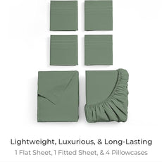 Mellanni Queen Sheet Set - 6-Piece Iconic Collection Bedding, (Including 4 Pillowcases), 16-Inch Deep Pocket, Easy Care, Extra Soft, Cooling Sheets, Brushed Microfiber - Sage