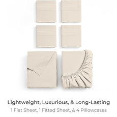 Mellanni Full Sheet Set - 6-Piece Iconic Collection Bedding, (Including 4 Pillowcases), 16-Inch Deep Pocket, Easy Care, Extra Soft, Cooling Sheets, Brushed Microfiber - Golden Ivory