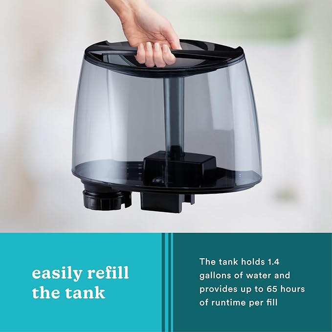 Homedics TotalComfort Plus Humidifier – Large Air Humidifiers for Bedroom, Plants – Top-Fill 5.3L Water Tank with Cool and Warm Mist, Essential Oil Pads, Colored Night-Light, Black