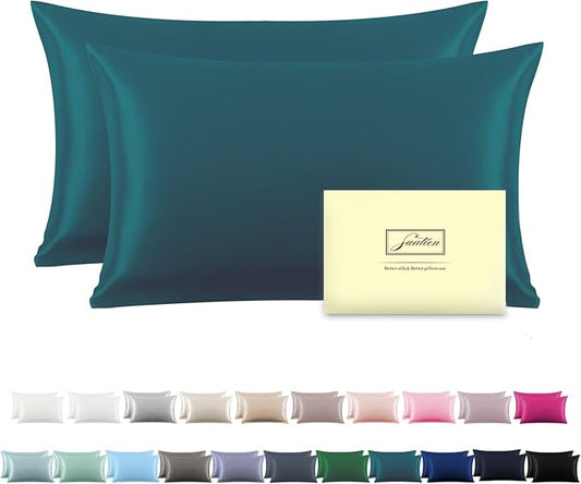 Silk Pillow Cases 2 Pack Soft Breathable and Sliky Queen Size Pillow Cases Set of 2,Natural Mulberry Satin Silk Pillowcase with Hidden Zipper for Hair and Skin (Teal,20"X 30",2pcs)