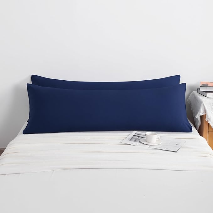NTBAY Body Pillow Cases Set of 2, 2 Pack Brushed Microfiber 20x54 Pillow Cases, Soft, Wrinkle, Fade, Stain Resistant Navy Blue Pillow Cases with Envelope Closure, 20x54 Inches, Navy Blue
