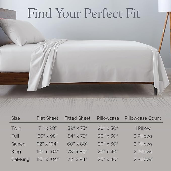 Ella Jayne Cotton Percale Sheets California King (4 Pieces) Permium 100% Cotton Percale TC300, Hotel Luxury Collection, Deep Pockets and Cooling California King Percale Sheets (Light Grey)