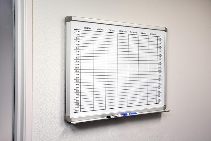 Weekly by Hour Dry-Erase Scheduling Whiteboard 36" x 24"