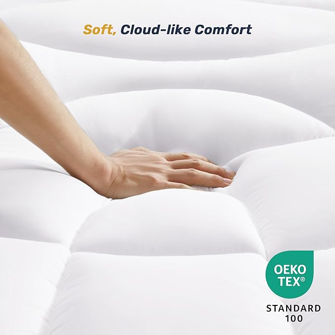 Unikome California King Mattress Pad Waterproof - Ergonomic Quilted Fitted Cal King Mattress Topper, 5-Layers Noiseless Washable Mattress Protector Cover with 8"-21" Deep Pocket (White,72x84)