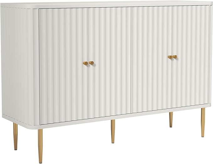 48" Sideboard Buffet Cabinet with Storage,Modern Accent Cabinet with 4 Door and Removable Shelves,Credenza Buffet Table for Living Room,Dinning Room,Entryway,White