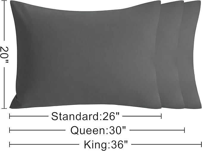 NTBAY Standard Cotton Pillowcases - Envelope Closure 20x26 Pillowcases Set of 2, Breathable and Soft Bed Pillow Cases, Dark Grey