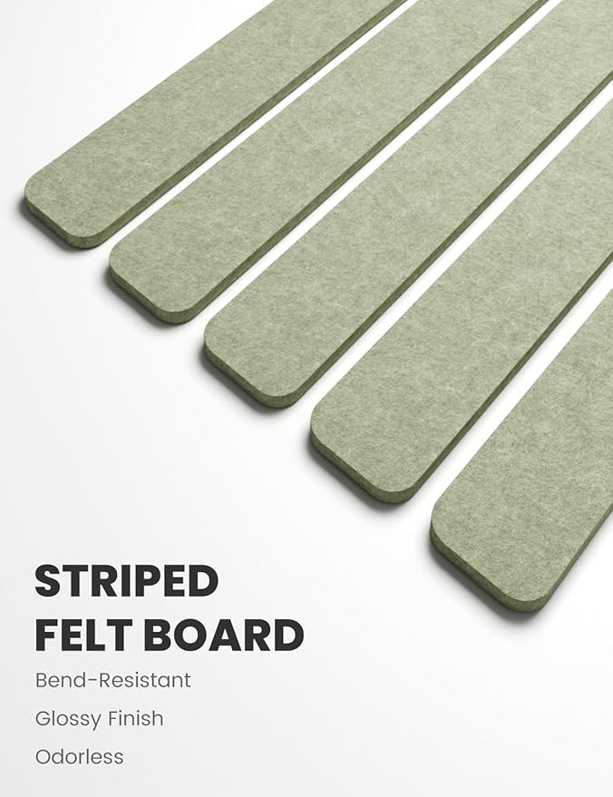 Cork Board Alternative Felt Strip Board 5-Pack 13"x2", Office Pin Board with 35 Push Pins, Adhesive Install for Bedroom Door & Home Office(Sage)