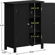 SUPER DEAL Modern Bathroom Floor Storage Cabinet with Adjustable Shelf and Double Door Rust Proof, Living Room Modern Home Furniture Storage Organizer Cabinet, Black