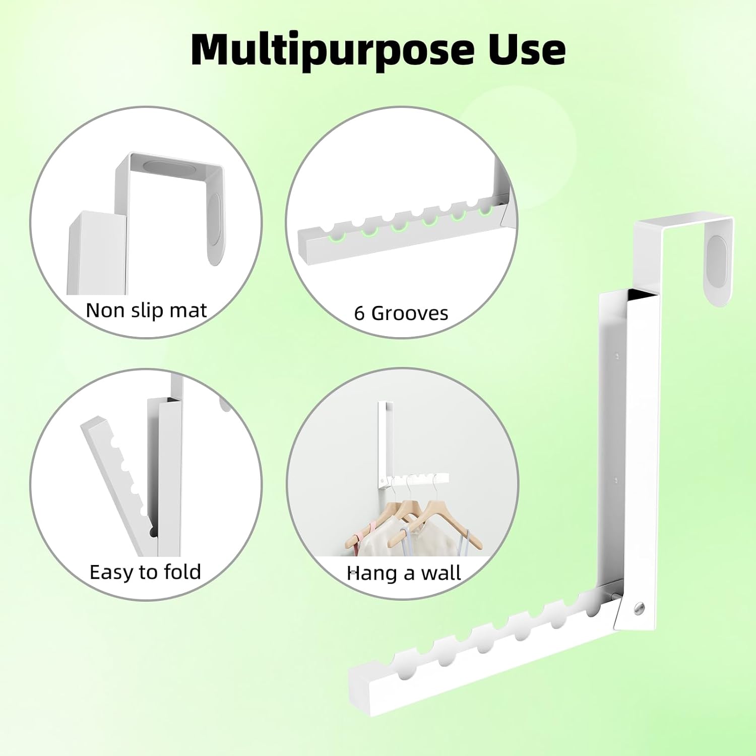 BAKON Over The Door Hanger Folding Clothes Drying Rack, Folding Hanging Coat Rack for Indoor Laundry Room Compact Small Space Foldable Portable Clothing Hanger Hook Collapsible- 2 Pack Dormly