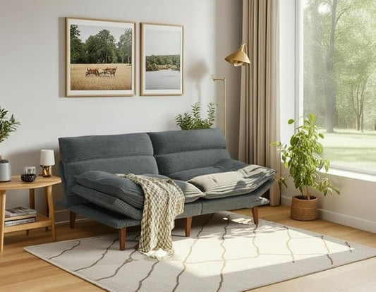 Amada Convertible Futon Sofa Bed - Corduroy Loveseat with Adjustable Backrest & Armrests, Thickened Seat Cushion, Small Space Sleeper Couch for Apartment, Study Room & Office（Charcoal Gray，66 Inch ）