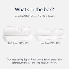 Brooklinen Super-Plush Bath Sheet and Hand Towel Set - 2 Bath Sheets 2 Hand Towels - Cotton, Highly Absorbent (Solid White)