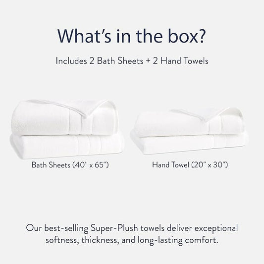 Brooklinen Super-Plush Bath Sheet and Hand Towel Set - 2 Bath Sheets 2 Hand Towels - Cotton, Highly Absorbent (Solid White)