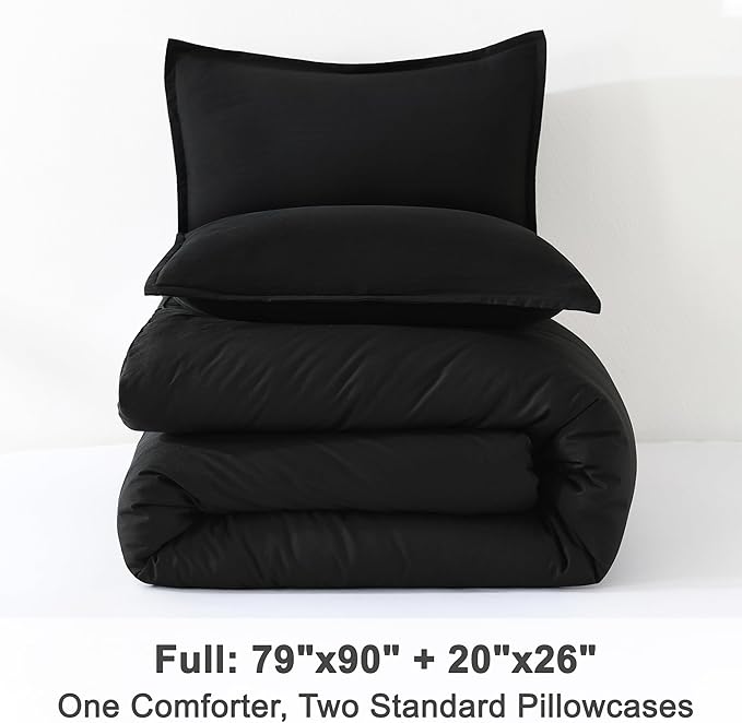 Litanika Comforter Set, Lightweight Solid Bedding Comforter Set, Fluffy Down Alternative Bed Set, Black, Full