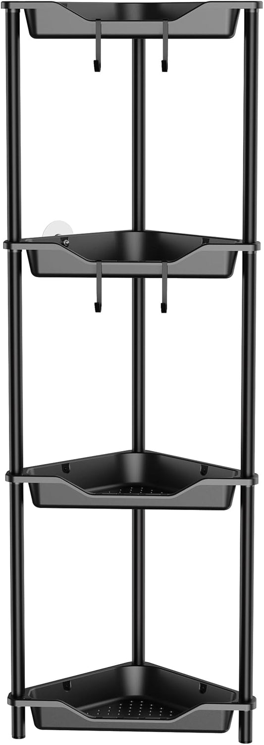 Orimade Rustproof 4 Tier Floor Standing Corner Shower Caddy Organizer, Plastic Metal Splicing Floor Corner Shelf Rack Storage Stands for Bathroom,10.8 x 10.8 x 44.6 inches, Black