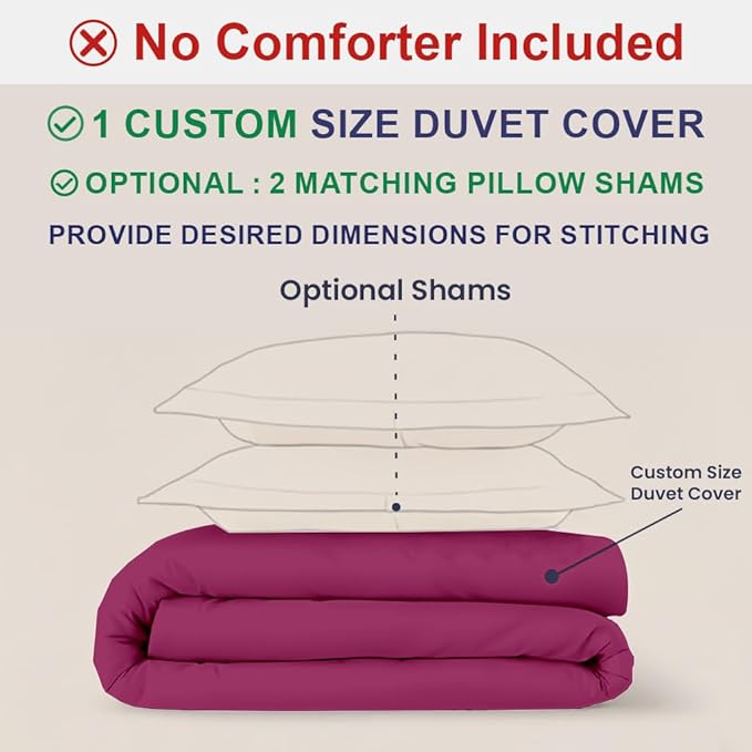 Kotton Culture Custom Duvet Cover - 100% Egyptian Cotton Sateen 600 Thread Count Soft Breathable Durable Customizable Comforter Cover(Desired Dimensions)- Zipper Closure & 7 Internal Ties - Hot Pink
