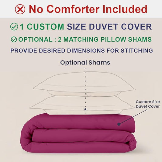 Kotton Culture Custom Duvet Cover - 100% Egyptian Cotton Sateen 600 Thread Count Soft Breathable Durable Customizable Comforter Cover(Desired Dimensions)- Zipper Closure & 7 Internal Ties - Hot Pink