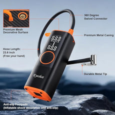 Eyeshot Tire Inflator Portable Air Compressor, Fast Inflation & High Battery Capacity, 150PSI Cordless Air Pump for Car Tires, SUV, Motorcycle, Bike, Ball with Digital Pressure Gauge & LED Light