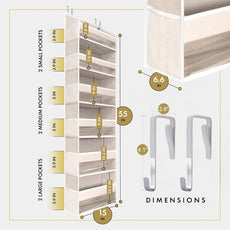 HOMELUX THEORY UPGRADED Over The Door Organizer Hanging - 100D EXTRA THICK & 50lbs HUGE CAPACITY 6 Large Front & 12 Side Pockets, Over The Door Shoe Organizer, Hanging Closet Organizer (Ivory, 1pc)