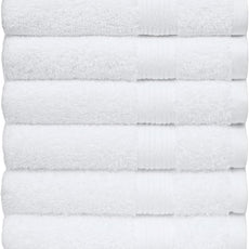 Amazon Basics 6 Piece hand towels for bathroom, Fade Resistant 100% Cotton Hand Towels, soft absorbent bathroom hand towels 6 - Pack (26''x16''), White