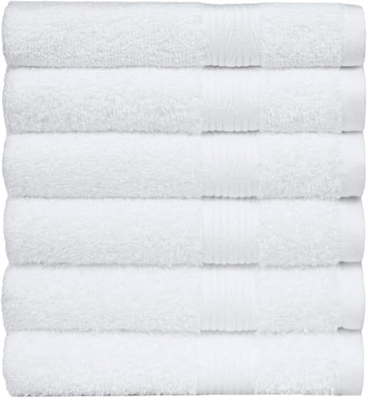 Amazon Basics 6 Piece hand towels for bathroom, Fade Resistant 100% Cotton Hand Towels, soft absorbent bathroom hand towels 6 - Pack (26''x16''), White