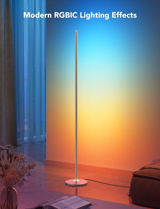 Govee RGBIC Floor Lamp, LED Corner Lamp Works with Alexa, Smart Modern Floor Lamp with Music Sync and 16 Million DIY Colors, Color Changing Standing Lamp for Bedroom Living Room Silver