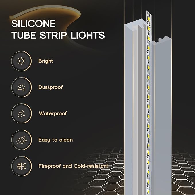 LED Strip Lights Daylight White 6000K,65.6ft 110-120V Neon Rope Lights,Flexible Silicone Outdoor Waterproof Neon Strip Lights for Bedroom,Mirror,Kitchen Cabinet, Living Room,Halloween Decor