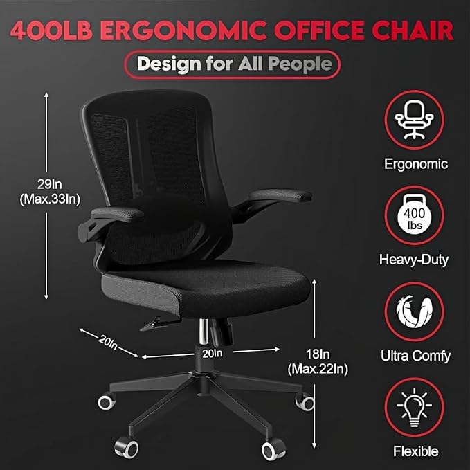 Ergonomic Office Chair - 400LB Comfy Desk Chairs with Lumbar Back Support, Mesh Computer Chairs with Wheels and Arms for Home Office, Study (669Black-Without Headrest)